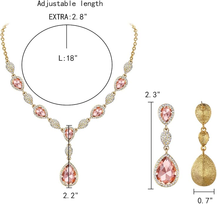 EleQueen Women's Cubic Zirconia Teardrop Y-Necklaces Dangle Earrings Jewelry Sets for Brides Bridesmaids