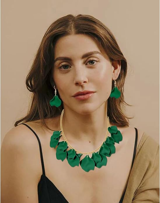 Flower Petal Necklace Earrings Set Layered Statement Beaded Jewelry Set for Women Summer Necklace Earrings