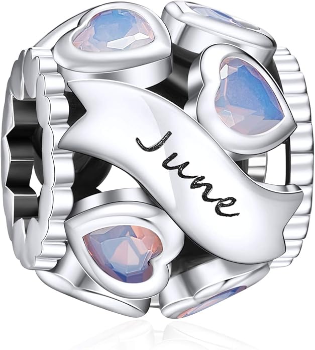 NINGAN Birthstone Charms 925 Sterling Silver Love Heart Openwork Bead for Charm Bracelets and Necklaces with 5A Cubic Zirconia, Birthday Mothers Day Jewelry Gifts Women