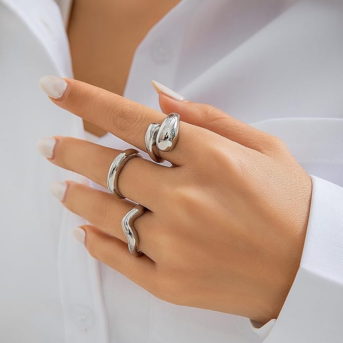 MIFYNN Chunky Gold Rings for Women Gold Silver Adjustable Thick Ring Fashion Statement Ring Open Dome Ring Chunky Silver Rings Geometric Curved Minimalist Simple Rings