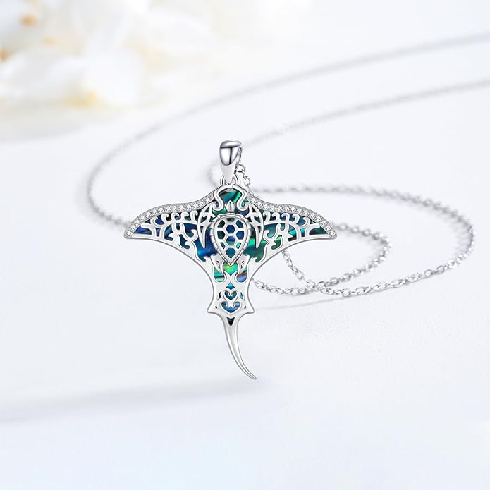 Midir&Etain Ocean Necklace 925 Sterling Silver Blue Opal Necklace Starfish/Flip Flop/Shark Pendant Beach Ocean Jewelry for Women