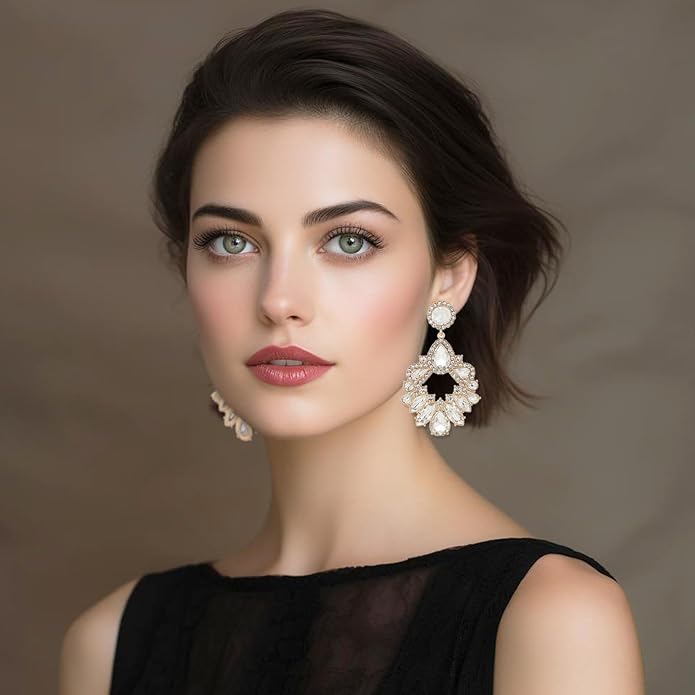 Fashion Rhinestone Statement Drop Dangle Earrings Large Colorful Crystal Chandelier Earrings for Women Bridal Wedding Party Prom