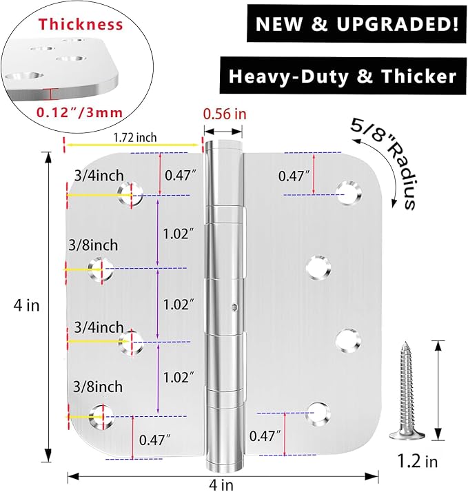 Ball Bearing Door Hinges, 4x4 Inch Stainless Steel Brushed Nickel, 3 Pack | - Image 2