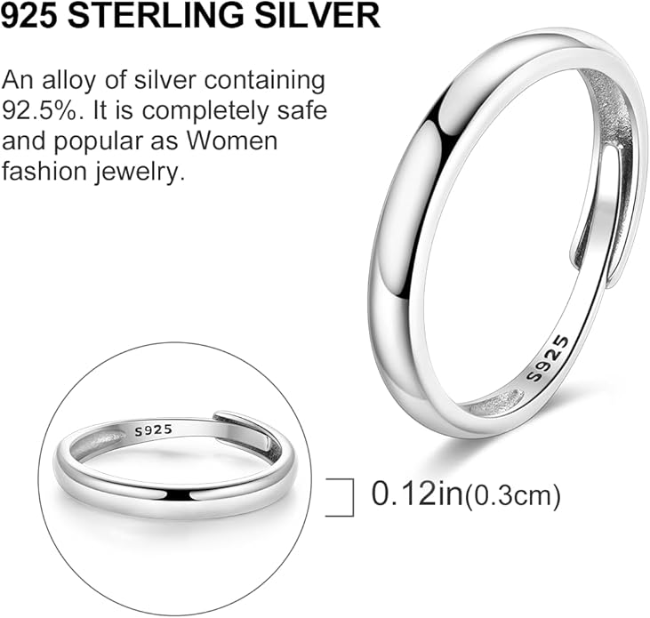 Parmuz 925 Sterling Silver Adjustable Ring for Woman Stackable Open Lucky Ring Eternity Bands Dainty CZ Statement Engagement