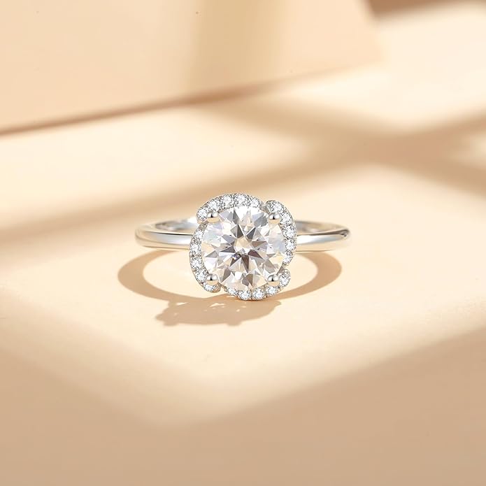 Moissanite Engagement Rings for Women,D Color VVS1 Round Cut Moissanite Ring 925 Sterling Silver Promise Rings for Her