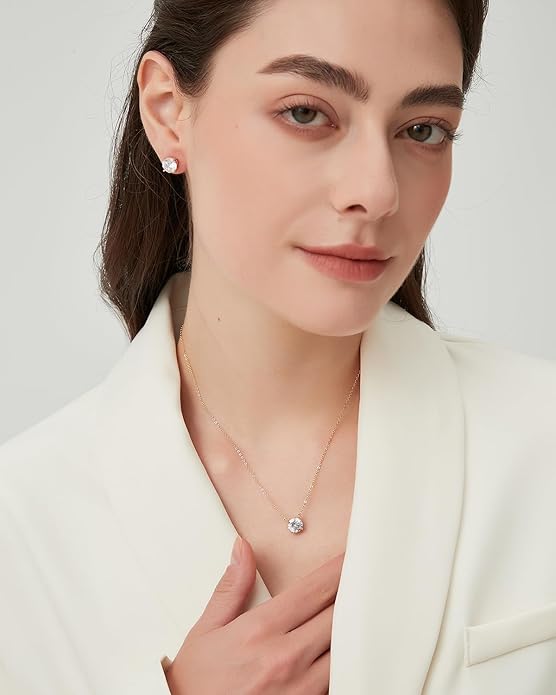 COBI Jewelry Set for Women, 18K Gold & Rhodium Plated CZ Necklace & Earrings, Clover Halo Infinity Solitaire Feather Designs, Dainty Crystal Pendant Sets, Trendy Fashion Gifts for Her