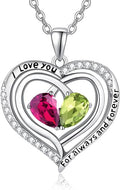Valentine's Day Gifts for Wife 925 Sterling Silver Double Birthstone Pendant Necklaces I Love You for Always and Forever Necklace Anniversary Birthday Gifts for Wife Girlfriend Mom Her