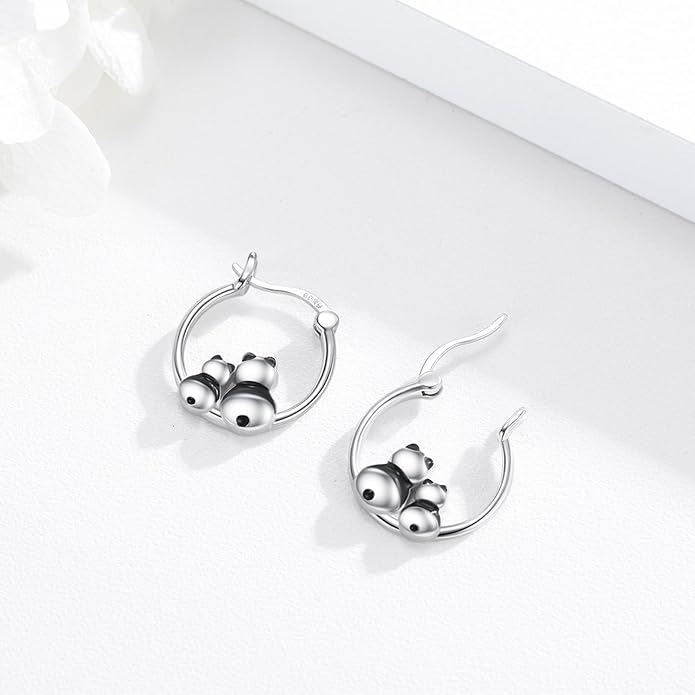 JUSTKIDSTOY Hypoallergenic Panda/Unicorn/Hummingbird/Dolphin Hoop Earrings for Women 925 Sterling Silver Animal Huggie Hoop Earrings Jewelry Gifts for Sensitive Ears