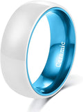 POYA White Ceramic Ring 6mm 8mm Wedding Band for Men Women Inlay Anodized Aluminum Liner Comfort Fit