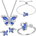 925 Sterling Silver Birthstone Butterfly Jewelry Women Crystal Animal Cute Butterflies Birthday Necklace/Earring/Ring/Bracelet Sets Birth Stone Statement Anniversary Jewellery