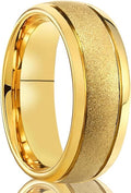 Golden Tungsten Carbide Ring for Men Women 8mm/6mm Sandblasted Inlaid Groove Men's Engagement Wedding Bands Fashionable and Luxurious