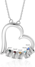 Personalized Women's Pendant Necklace 925 Sterling Silver with 1-5 Simulated Birthstone Names Customized Heart Shape Cubic Zirconia Necklace