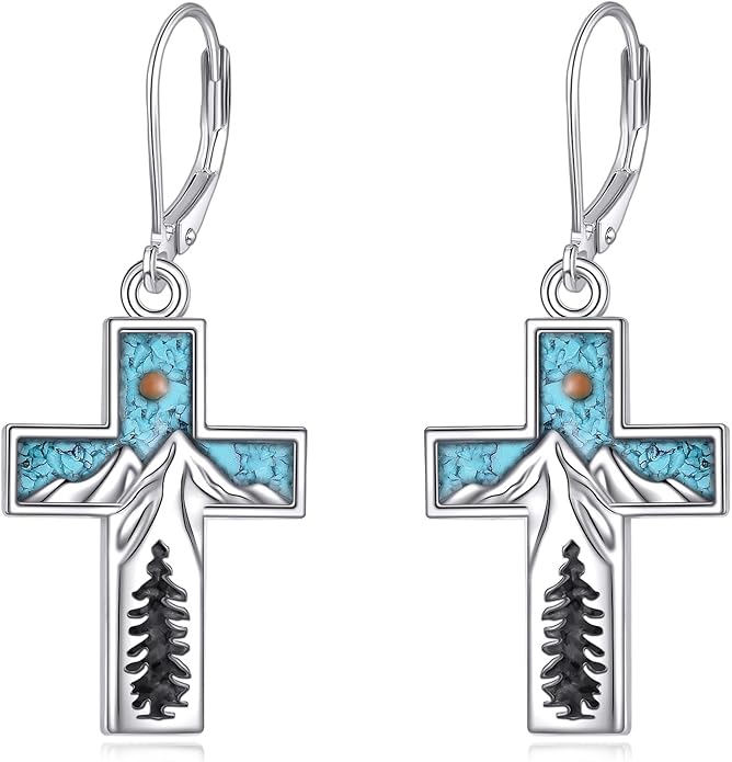 YFN Mountain Earrings 925 Sterling Silver Abalone Dangle Drop Mountain Jewelry Gift for Skiers, Hikers, Campers, Climbers and Nature Lovers