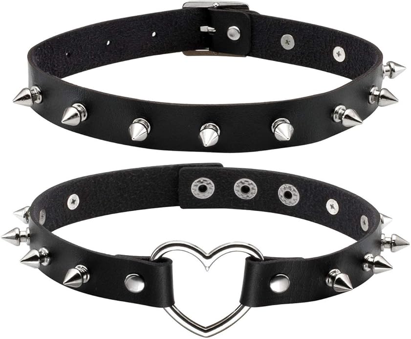 Eigso Vintage Punk Goth Studded Rivet Pu Leather Collar Choker Necklace with Spikes Adjustable