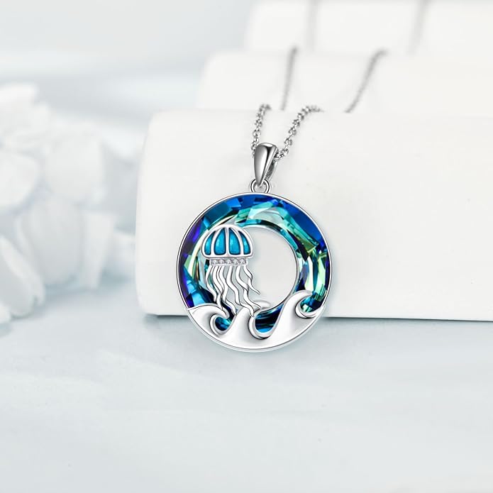 TOUPOP Sea Turtle/Mermaid/Dolphin/Shell/Starfish/Conch/Seahorse Necklace for Women Sterling Silver Ocean Pendant Necklace with Crystal Ocean Beach Charm Jewelry Birthday Christmas Gifts