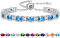 Sterling Silver Birthstone Bracelets for Women White Gold Tennis Bracelets Adjustable Chain 6-9 Inchs Jewelry Hypoallergenic Anniversary Birthday Gifts for Women Mom Wife Her