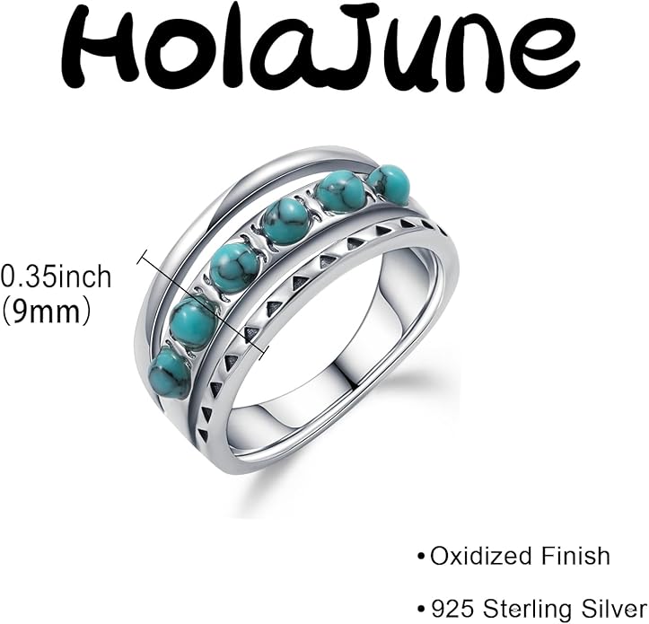 Boho Turquoise Ring for Women Sterling Silver Western Style Statement Ring Bohemian Jewelry Gifts