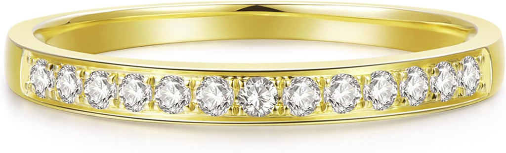14K Gold Moissanite Wedding Bands, Womens Wedding Band Ring, 2mm Stacking Rings, 14K Gold Moissanite Eternity Band