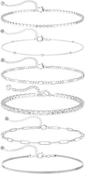 DEARMAY Dainty Silver Plated Bracelets for Women Trendy, Silver Jewelry Set for Women Bracelets for Women Paperclip Box Herringbone Figaro Rope Chain Bracelet Fashion Pack Gifts for Women