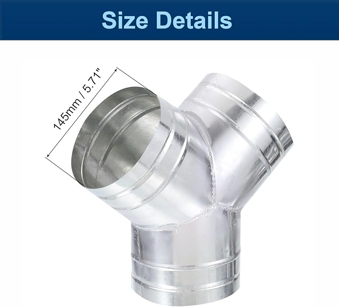 6 Inch Y Shape Duct Connector 3 Way 90 Degree Galvanized Steel - Image 2