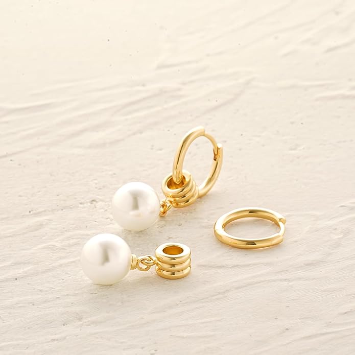 MYEARS Women Earrings Gold Huggie Hoop Dangle Drop 14K Gold Plated Small Simple Hypoallergenic Everyday Jewelry