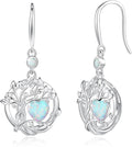 FANCIME Tree of Life Dangle Drop Earrings 925 Sterling Silver Dainty Round Gemstone Birthstone Earring Fine Jewelry Birthday Christmas Gifts for Her Women