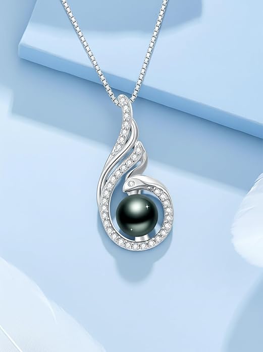 Tahitian Black Pearl 18K White Gold Plated Sterling Silver Heart/Infinity/Four Leaf Clover Pendant Necklace Jewelry Gifts for Women Wife Mom Girlfriend Wedding Birthday Anniversary Christmas