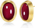 SNGIA18K Gold Plated Burgundy Maroon Red Carnelian Round Oval Ribbed Button Chunky Statement Earrings for Women by SNGIA, Bold Handmade Exaggerated Dome Retro Rounded Button Trendy Bohemian Gemstone Stud Jewelry Gifts, Unique Vintage Baroque Stone Summ...
