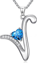 Valentines Day Gifts for Women Alphabet A to Z Initial Birthstone Pendant Necklaces for Women - 18k White Gold Plated Personalized Name Jewelry Valentine Mothers Day Birthday Gifts for Women Her Girlfriend