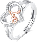 INFUSEU 925 Sterling Silver Initial Heart Ring for Women Girls, Adjustable Size