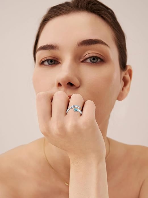 Turquoise/Moss Agate/Moonstone/Black Onyx/Lapis Lazuli/Labradorite/Tiger Eye Feather Ring 925 Sterling Silver Adjustable Ring Western Thumb Rings Vintage Jewelry Gifts for Women