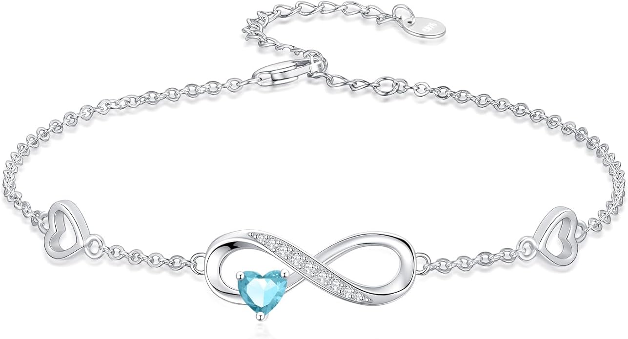 Dorunmo Infinity Heart Anklet Bracelet for Women 925 Sterling Silver Adjustable Infinity Birthstone Bracelet Friendship Jewelry Gifts for Women Birthday Christmas