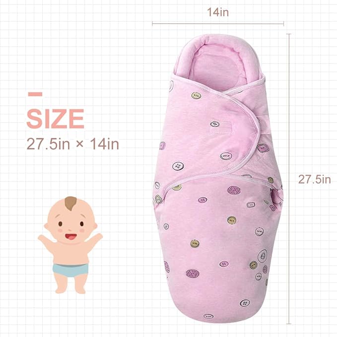 Premium Soft Cotton Baby Swaddle Blankets, Baby Blanket Wrap for Newborn Baby Boys Girls, Skin Friendly Wearable Swaddling Sleep Sack Calms Startle Reflex (Button, Peachpink, 0-3 Months + 3-6 Months)