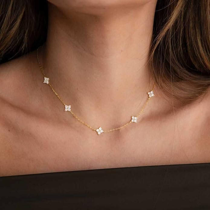 Valentines Day Gifts for Women Her - Dainty Necklaces for Women Cute Station Choker Simulated Diamond Necklace Simple Layering CZ Necklace Trendy Jewelry Gifts