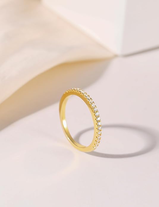 EAMTI 2mm Wedding Band Cubic Zirconia Half Eternity Stackable Brass Engagement Ring Size 3-13