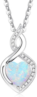 FANCIME 14K Solid White Gold Heart Birthstone Necklace with Diamond Pendent Birthday Gifts for Mom Women, Sterling Silver Chain 16" + 2" Extender