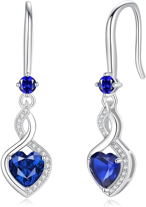 FANCIME Heart Infinity Dangle Drop Earrings 925 Sterling Silver Heart Gemstone Birthstone Earring