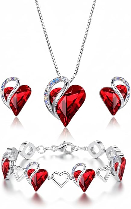 Leafael Valentine's Day Gift Necklaces for Women, Infinity Love Birthstone Heart Crystal Pendant, Birthday Anniversary Jewelry for Wife, Mom, and Her, Silver Plated, 18" + 2" Adjustable Chain