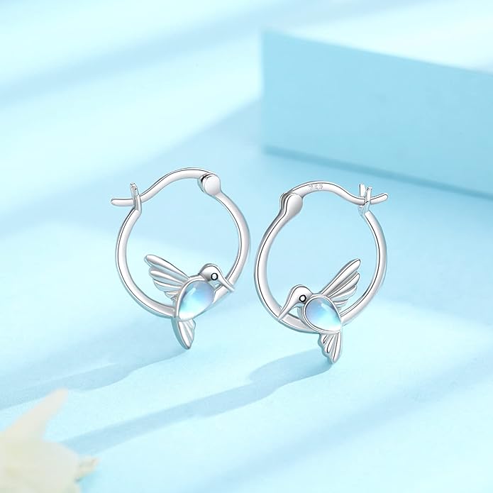 JUSTKIDSTOY Hypoallergenic Panda/Unicorn/Hummingbird/Dolphin Hoop Earrings for Women 925 Sterling Silver Animal Huggie Hoop Earrings Jewelry Gifts for Sensitive Ears
