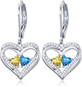 Valentines Day Gifts for Women, Heart Leverback Earrings Double Birthstone Dangle Earrings for Women, Love Jewelry for Her, Anniversary Birthday Gift for Mom Wife Girlfriend