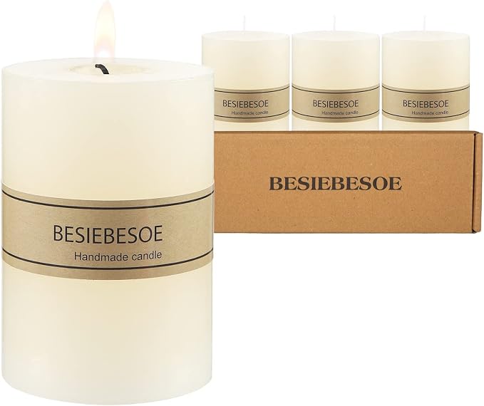 3×4 Ivory Pillar Candles Set of 3 Unscented Handpoured Weddings, Home Decoration - Image 5