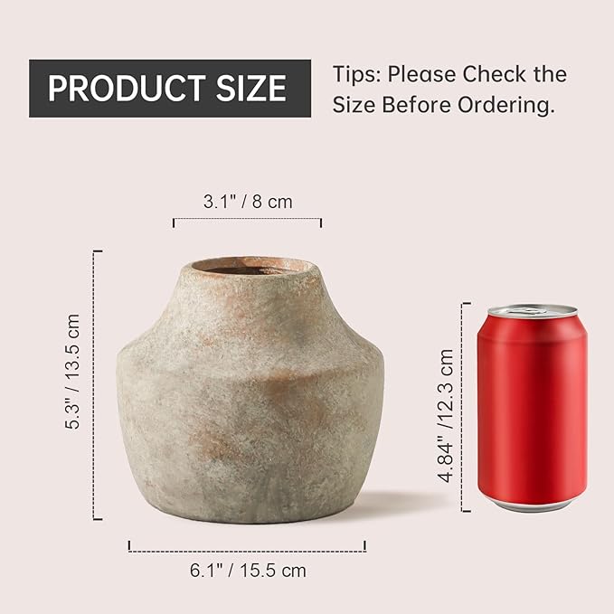 Mitt&Ditt Ceramic Flower Vase, 5.3 inch Pottery Farmhouse Rustic Vase, - Image 2
