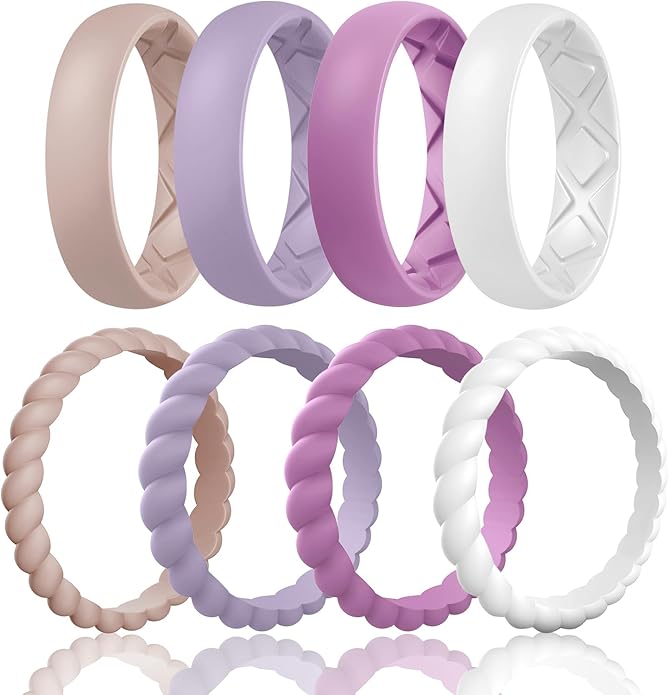 Egnaro Women's Bridal Rings Sets, Inner Arc Ergonomic Breathable Design Silicone Rubber Wedding Bands