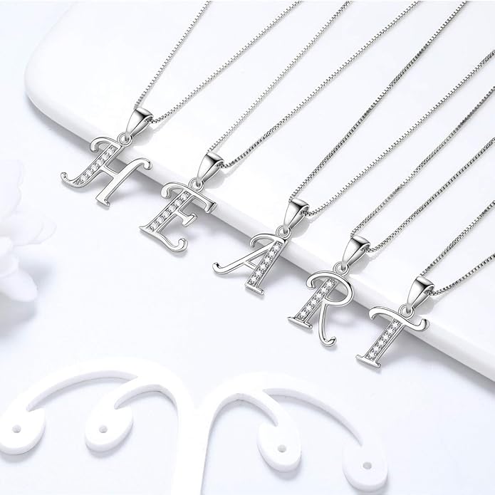Aurora Tears Letter Necklace Initial 925 Sterling Silver Alphabet Pendant Crystal Name Gift Women Cubic Zirconia Jewelry
