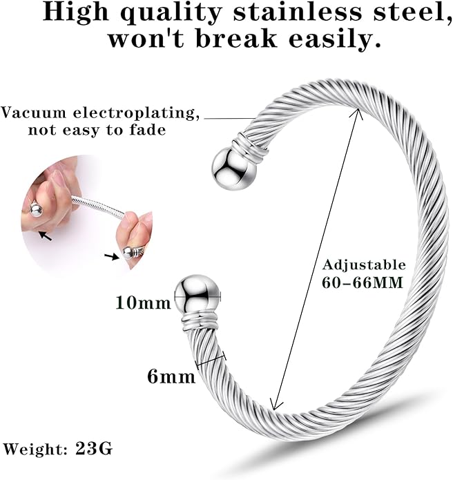 Adjustable C-Shape Open Cuff Bangle, Twisted Cable Bracelet for Men & Women, Chic Stainless Steel Unisex Jewelry Gift for Him Her, Unique Anniversary Present