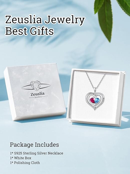 Valentine's Day Gifts for Wife 925 Sterling Silver Double Birthstone Pendant Necklaces I Love You for Always and Forever Necklace Anniversary Birthday Gifts for Wife Girlfriend Mom Her