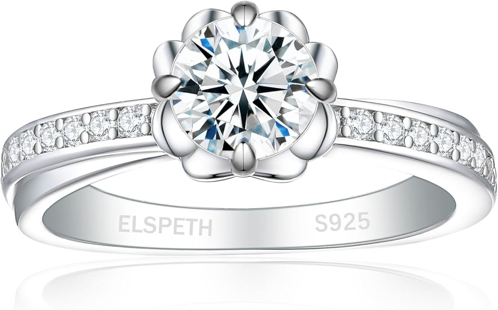 Elspeth 925 Sterling Silver Engagement Ring for Women Oval/Radiant/Pear/Princess/RoundCut Cubic Zirconia Promise Ring Size 4-10