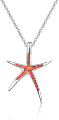 Cuoka Starfish Necklace, 925 Sterling Silver with Opal, Hawaiian Beach Nautical Ocean Pendant, Starfish Jewelry Opal Jewelry Valentine for Women Girlfriend