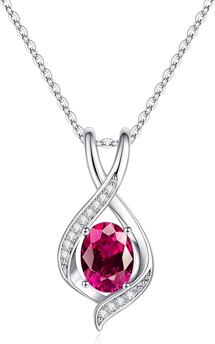 SMILEST Valentines Day Gifts for Her - 925 Sterling Silver Oval Sparkle Birthstone Necklace, Infinity Pendant Necklace Anniversary Birthday Gifts for Women Wife Girlfriend Mom Birthstone Necklace