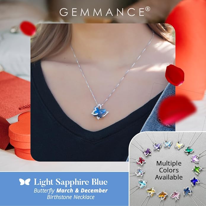 Valentine's Day Gift Butterfly Birthstone Crystal Necklace, Silver Tone with 18”+2” Chain, Necklace for Mother’s Day Anniversary Birthday Gifts for Women and Daughter